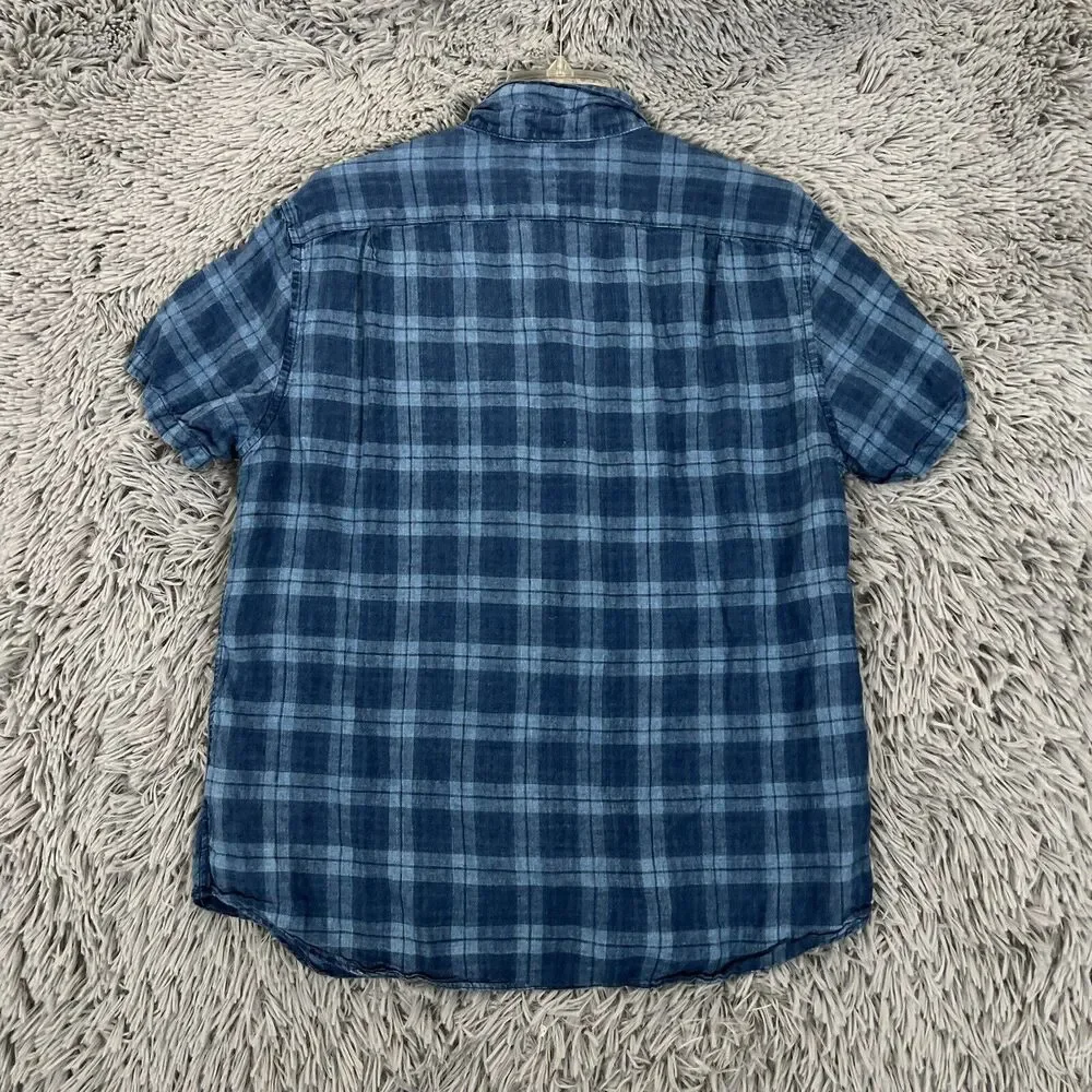 J Crew Adult Shirt Large Blue Button Down Baird Mcnutt Irish Linen Pocket Mens